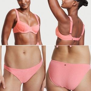 NWT Victoria’s Secret terry bikini SET top and bottom 34DDD / L  peach